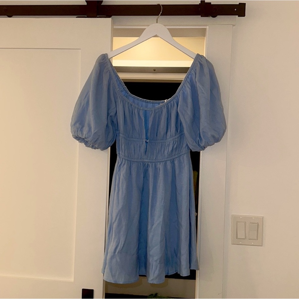 Light Blue Puff Sleeve Dress